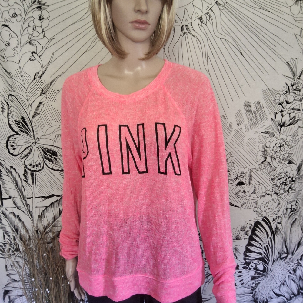 EUC PINK Victoria's Secret Women's Neon Pink Long Sleeve Top Small